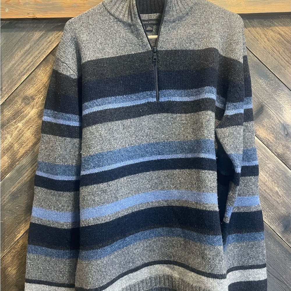 Banana Republic Gray and Blue Zip Up Sweater